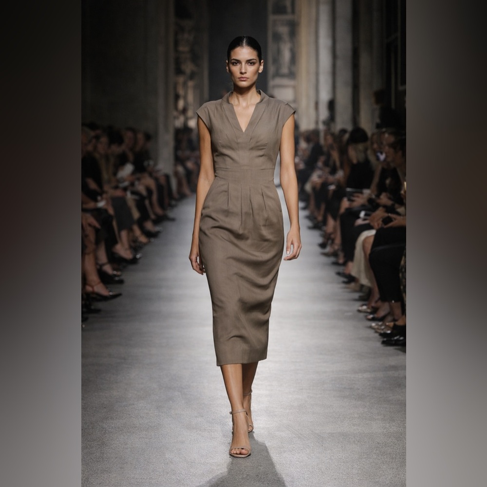 Sportmax Made in Italy Taupe Linen Silk Lined Midi Dress